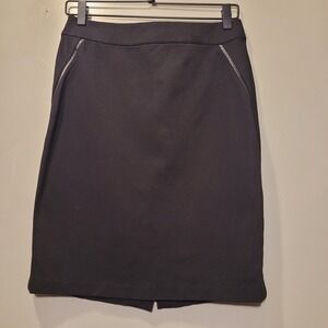 Talbots Pencil Skirt Knit And Faux Leather Piping, Women's Size 2, Black